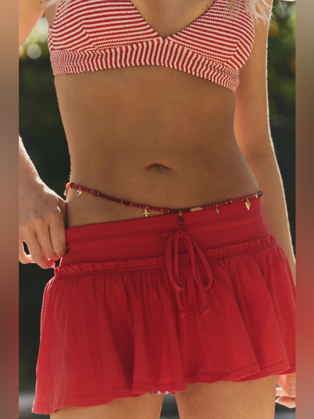 NWT Free People Liv Beaded Belly Chain ~ Red Coral